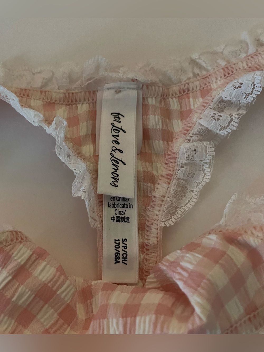 For Love and Lemons FL&L Pink Gingham Summer thong Size S - Picture 2 of 4